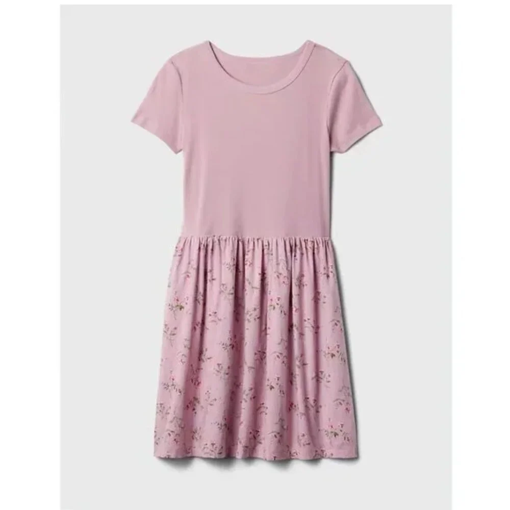 Gap Kids Girls Lilac Purple Short Sleeve Floral Print Skater Dress M